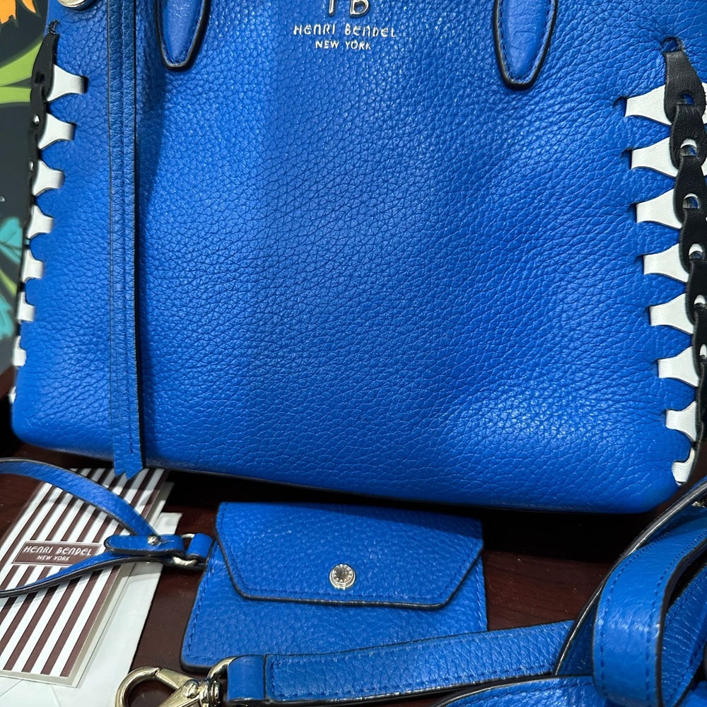 Henri Bendel West 57th Top Handle Satchel in Cobalt Blue Whipstitch Leather - Picture 14 of 16